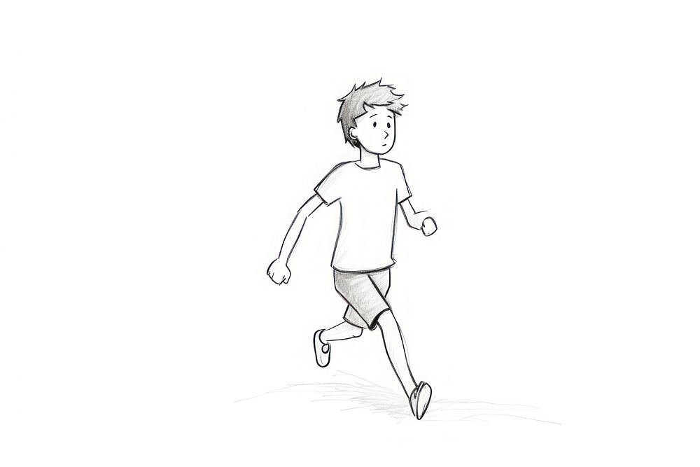Hand-drawn illustration boy running drawing sketch white.
