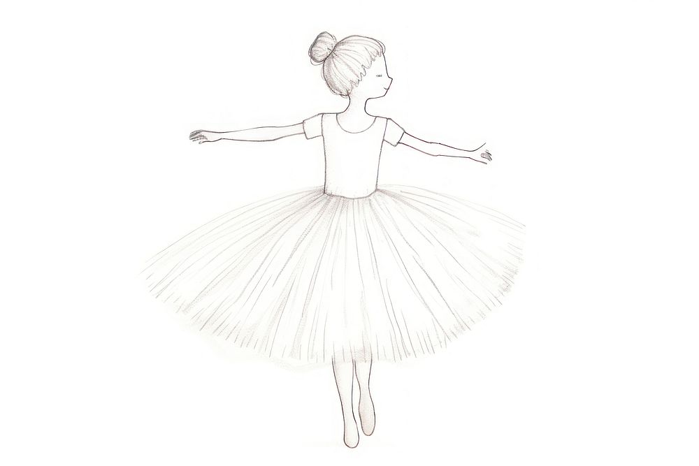 Hand-drawn illustration ballerina kid dancing drawing ballet.