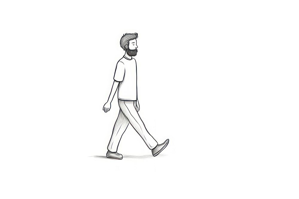 Hand-drawn illustration beard man walking drawing sketch adult.