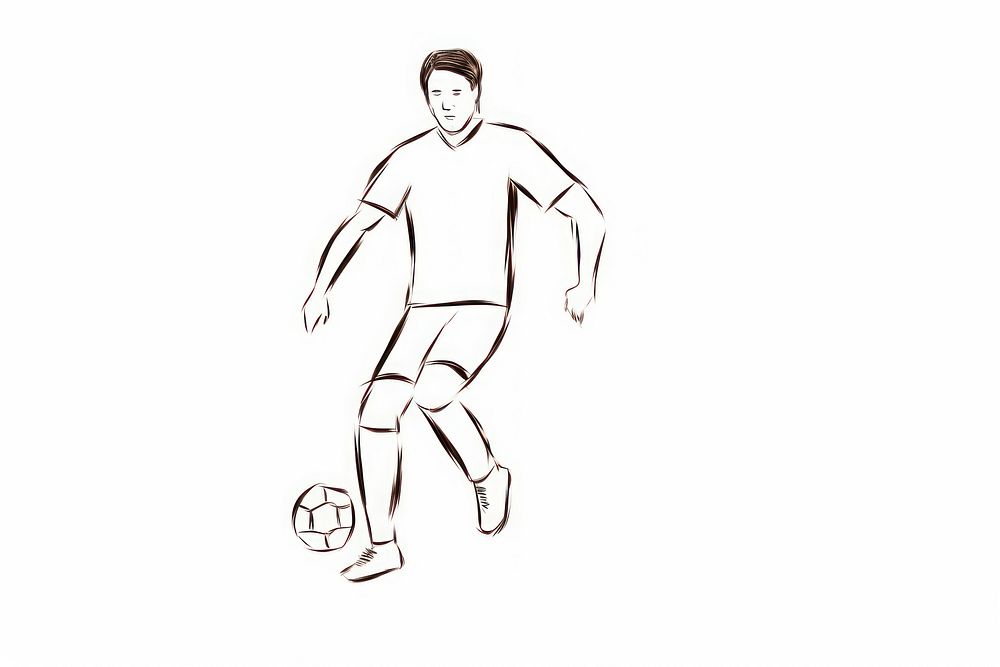 Hand-drawn illustration football player drawing sports sketch.