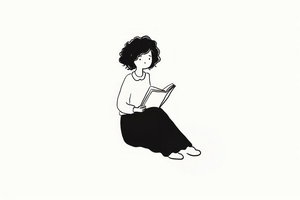 Woman reading a book drawing sketch white.