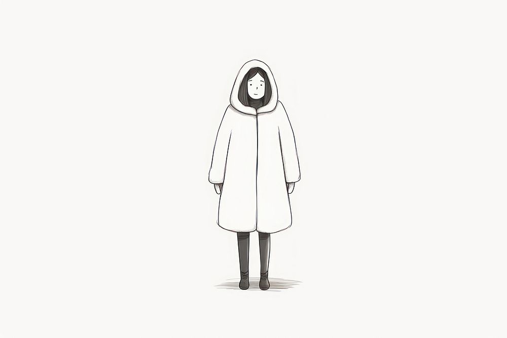 Woman wearing winter coat drawing sketch white.