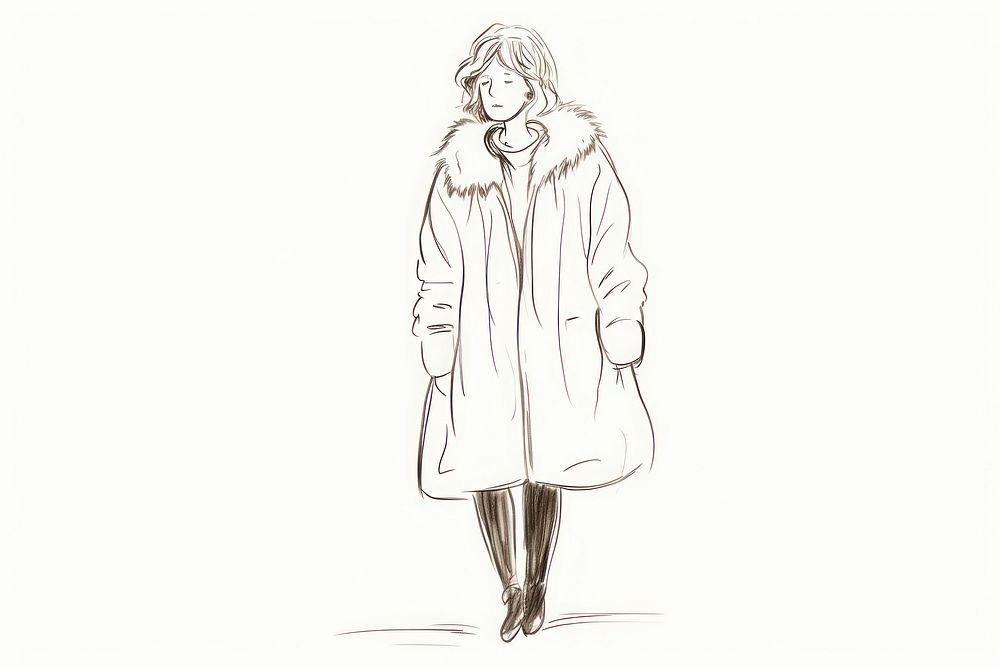 Woman wearing winter coat drawing sketch adult.