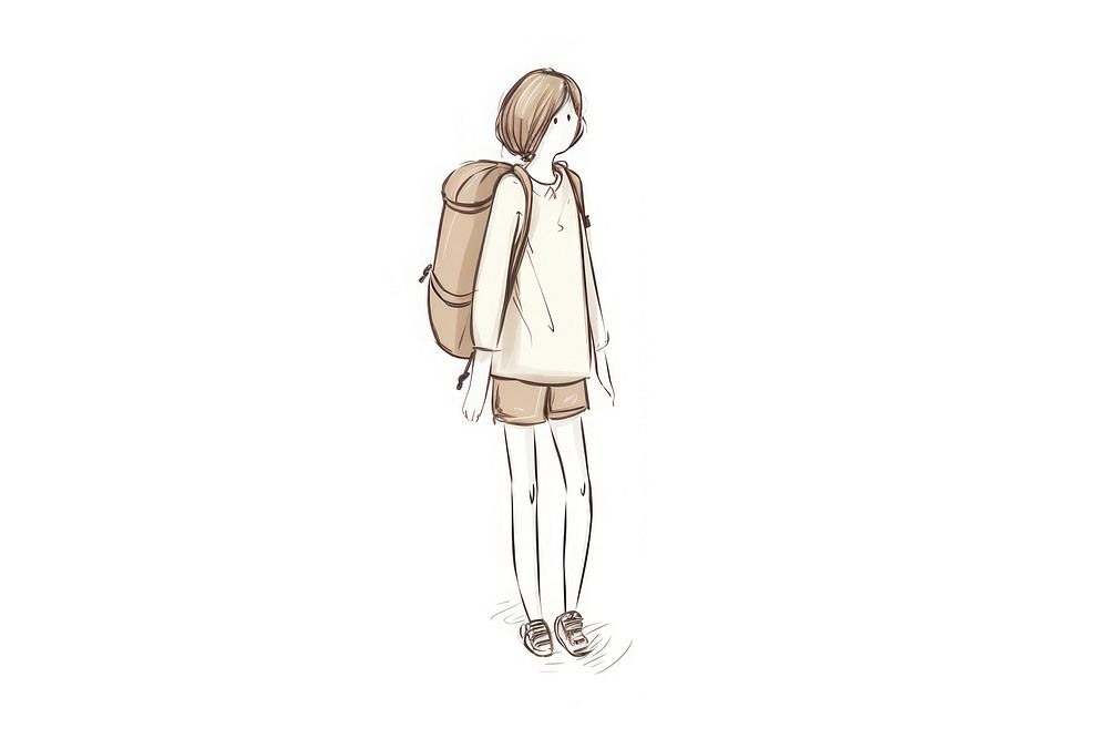 Woman with backpack footwear drawing sketch.