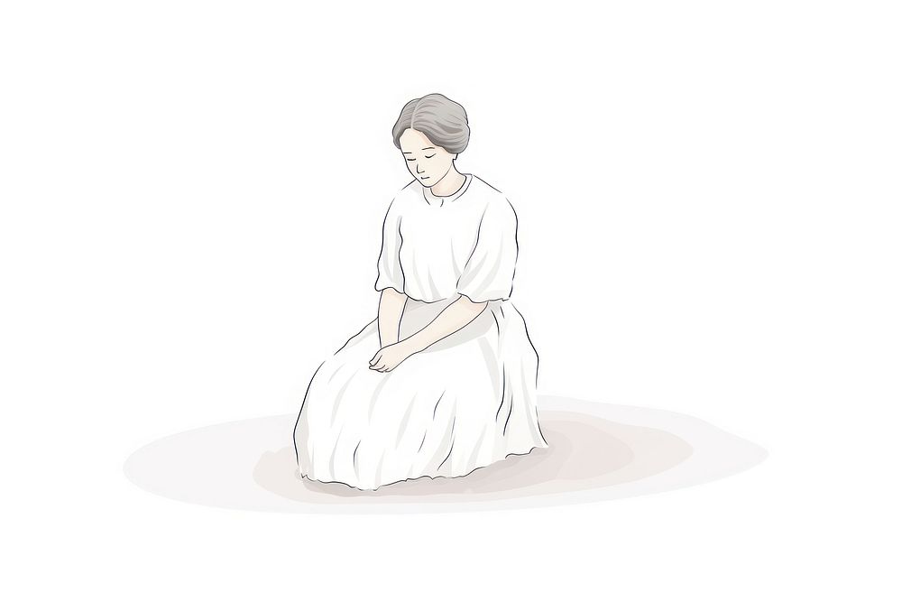 Hand-drawn illustration old woman sitting at floor drawing sketch adult.