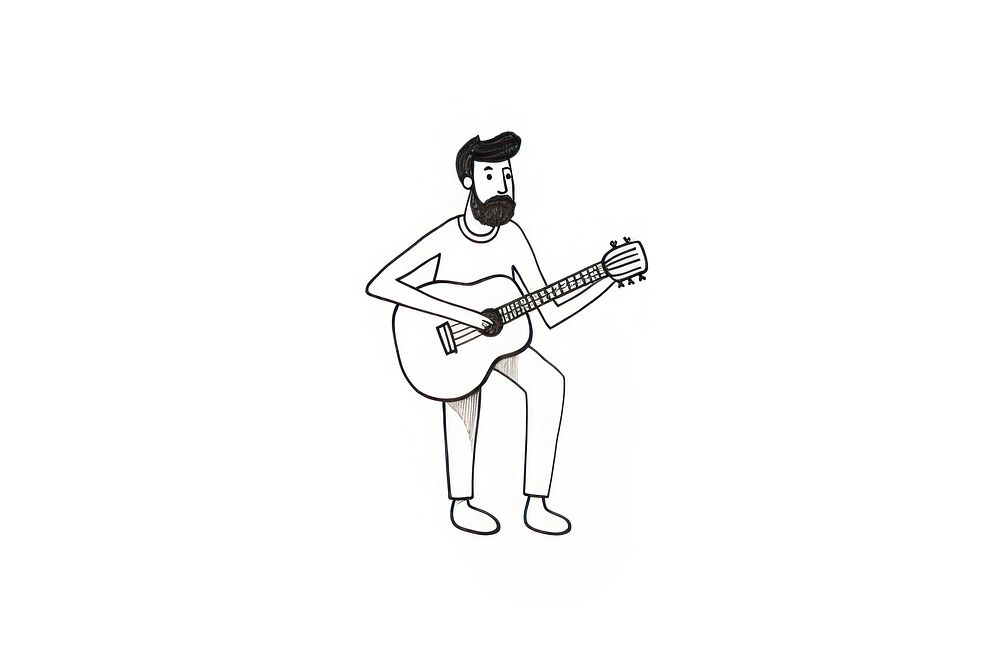 Hand-drawn illustration man playing guitar musician drawing sketch.