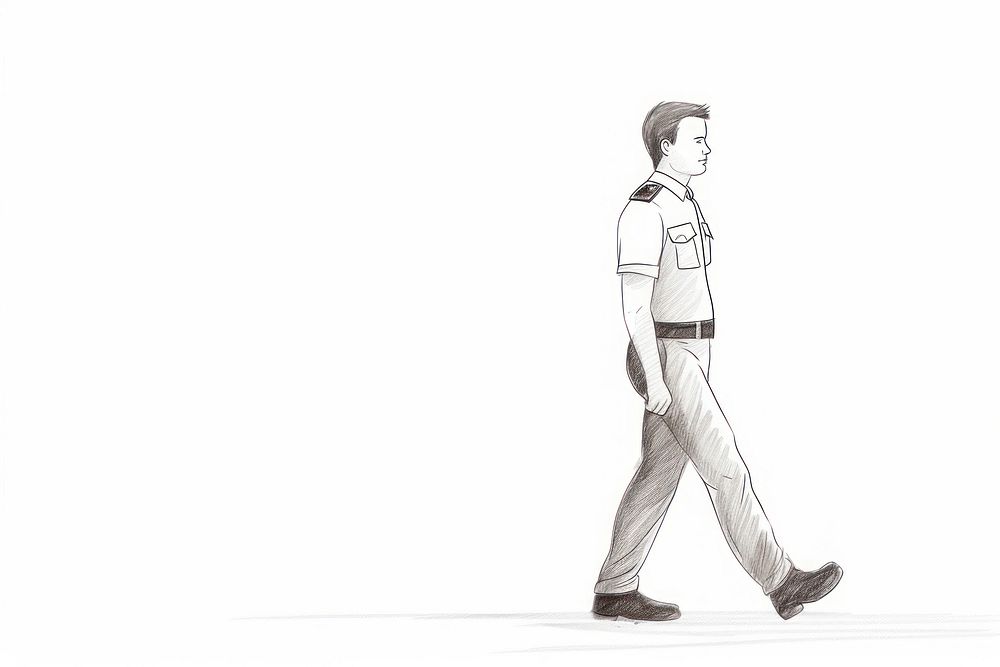 Hand-drawn illustration police walking drawing sketch adult.