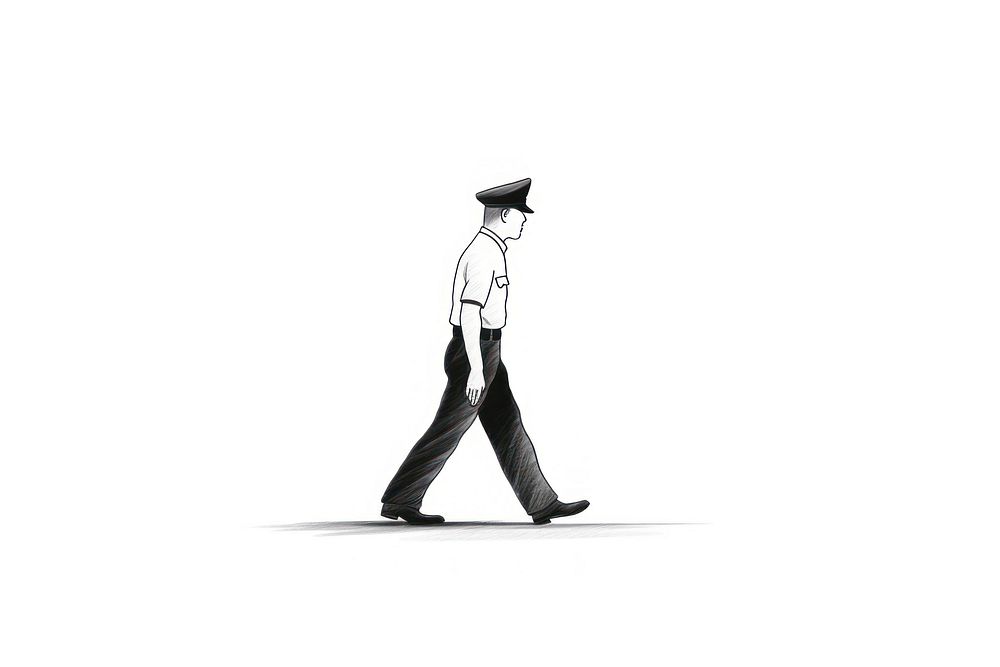 Hand-drawn illustration police walking drawing sketch adult.