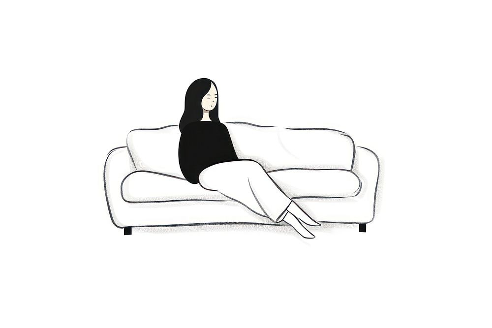 Hand-drawn illustration woman sitting on sofa furniture drawing sketch.