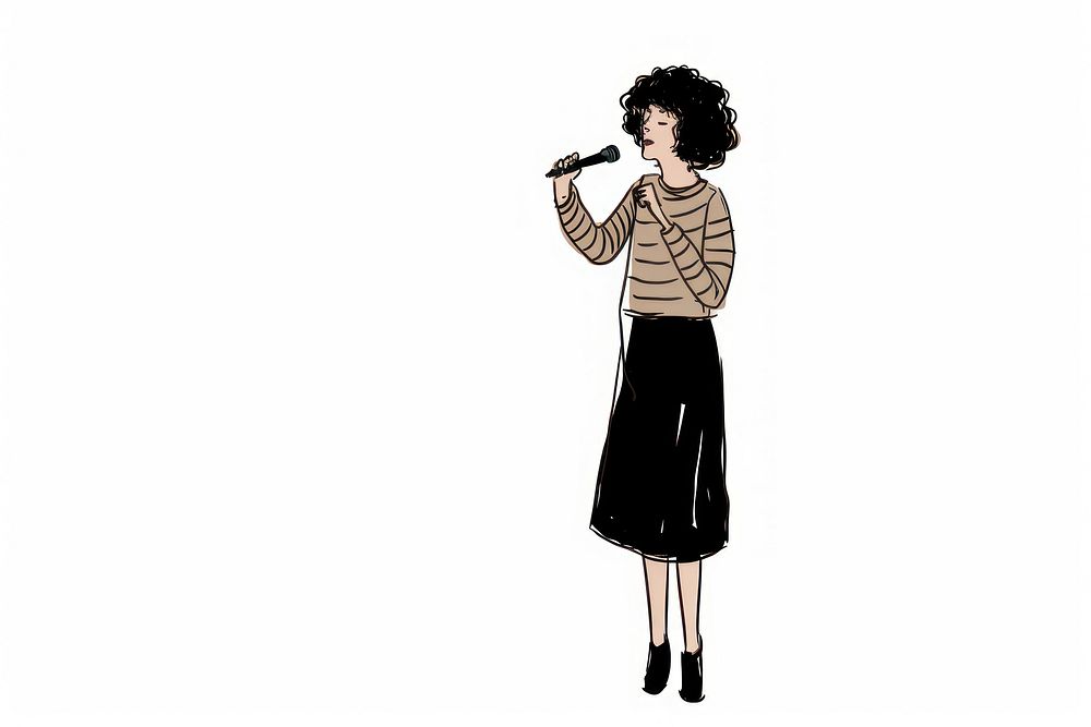 Hand-drawn illustration woman singing with microphone performance creativity hairstyle.