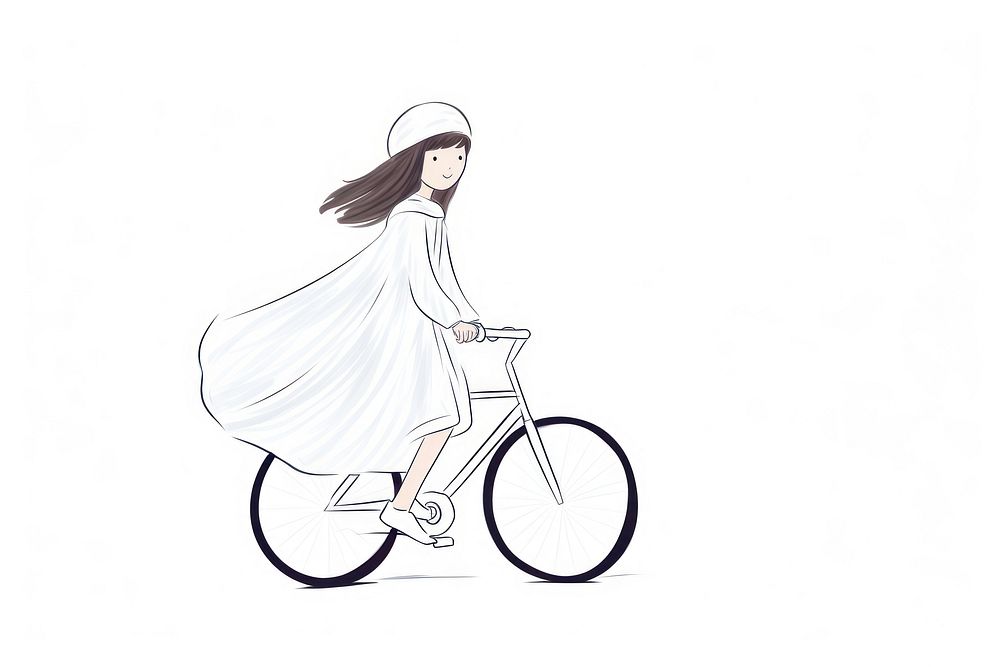 Hand-drawn illustration woman riding bike bicycle vehicle drawing.