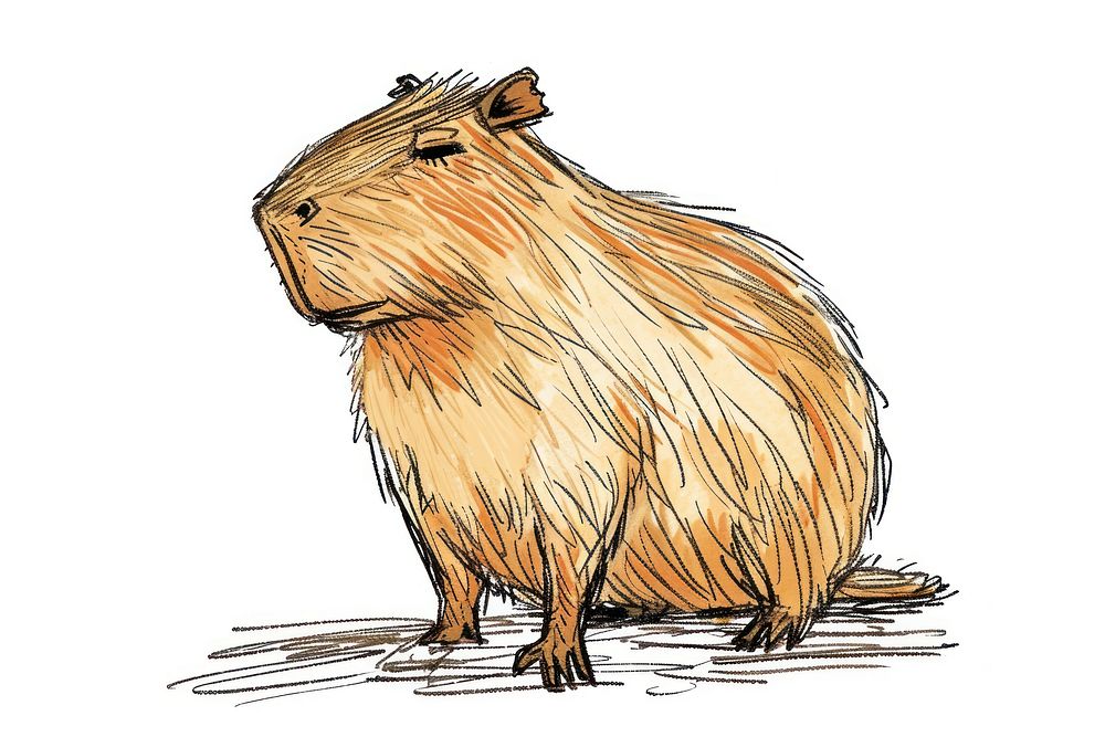Hand-drawn sketch capybara rodent animal mammal.