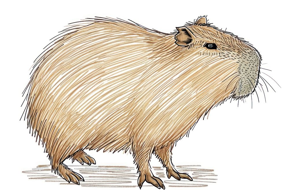 Hand-drawn sketch capybara wildlife animal mammal.