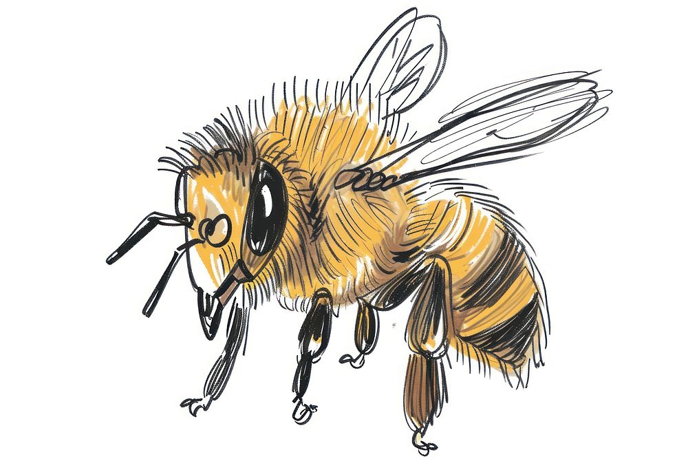 Hand-drawn sketch cartoon bee animal insect invertebrate.