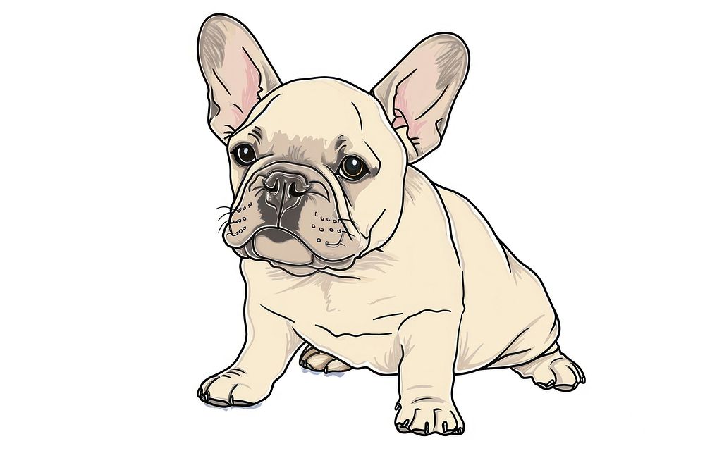 Hand-drawn sketch cartoon french bulldog animal mammal pet.