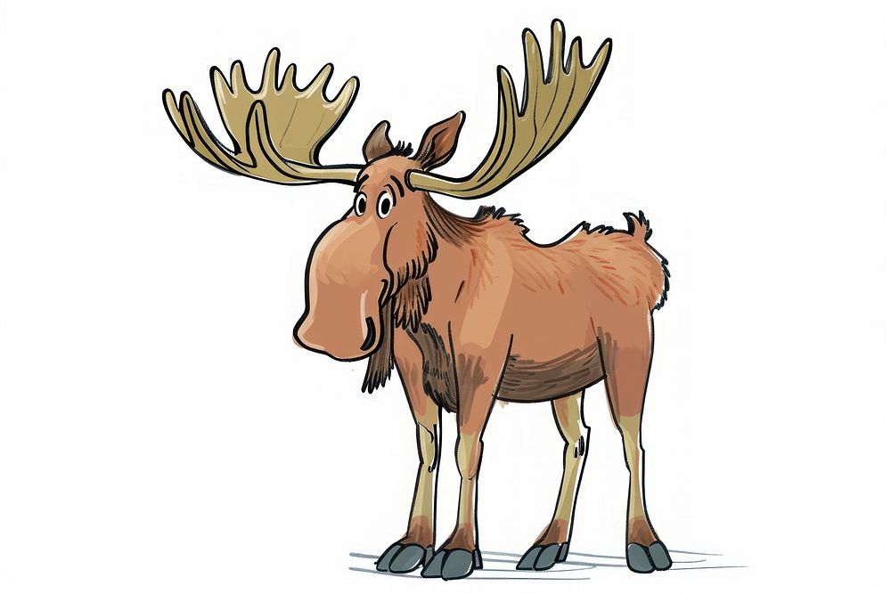 Hand-drawn sketch cartoon moose animal mammal herbivorous.