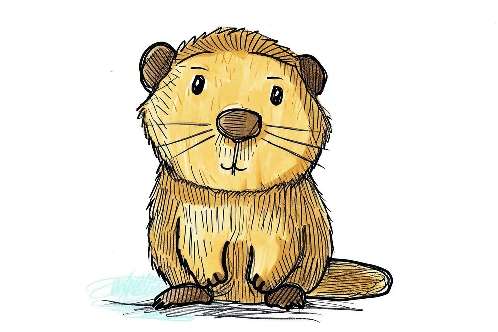 Hand-drawn sketch cute beaver mammal animal rodent.