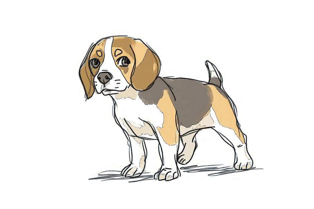 Hand-drawn sketch cute beagle animal mammal hound.