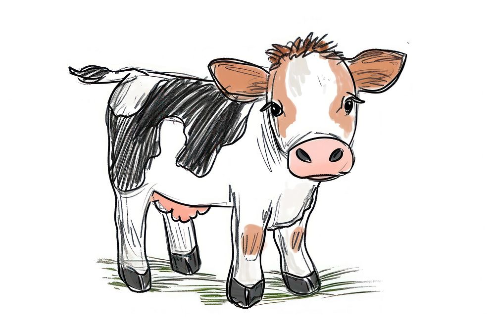 Hand-drawn sketch cute cow livestock mammal animal.
