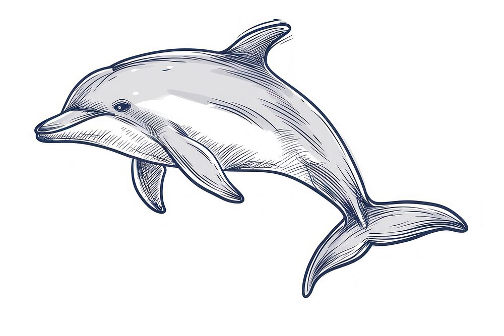 Hand-drawn sketch cute dolphin drawing animal mammal.