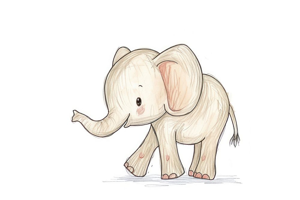 Hand-drawn sketch cute elephant wildlife drawing animal.