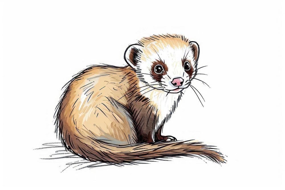 Hand-drawn sketch cute ferret wildlife animal mammal.