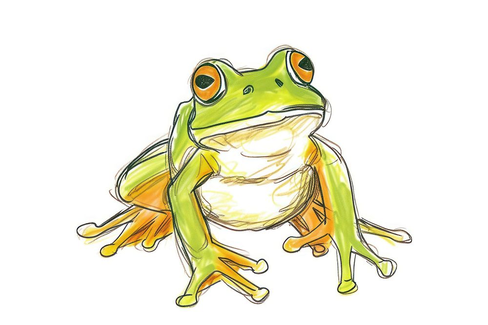 Hand-drawn sketch cute frog amphibian wildlife animal.