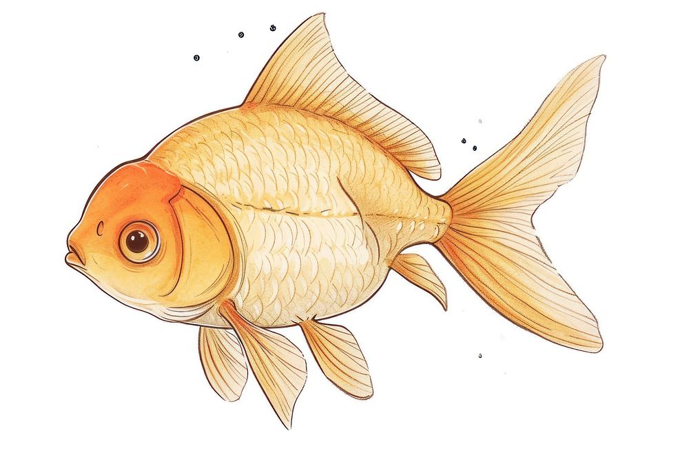 Hand-drawn sketch cute goldfish animal wildlife aquarium.