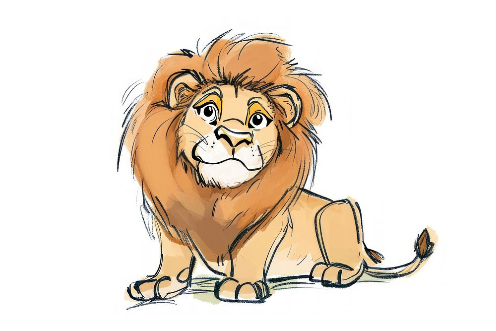 Hand-drawn sketch cute lion mammal animal representation.