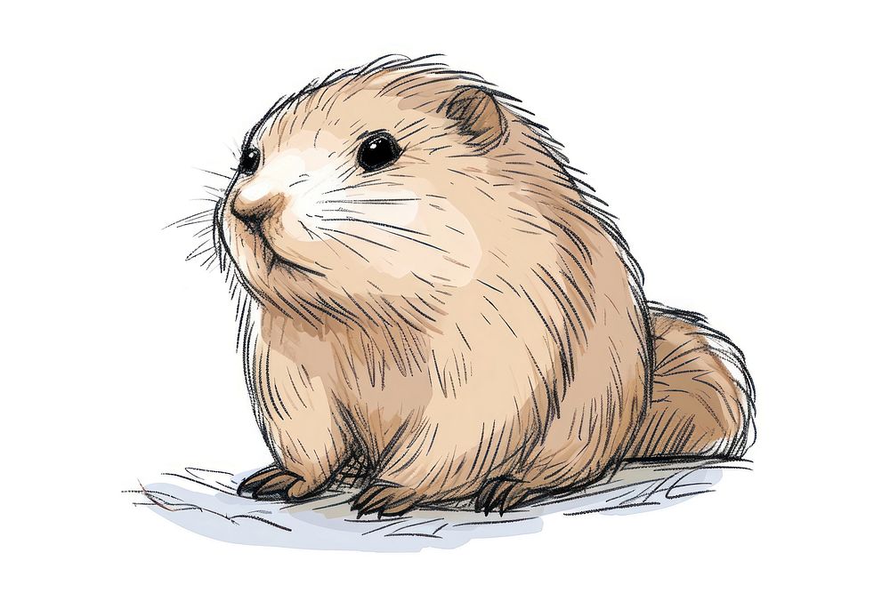 Hand-drawn sketch cute marmot animal rodent mammal.