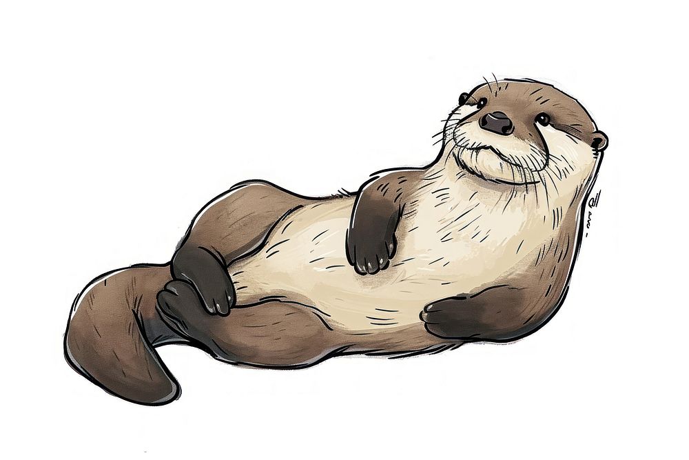 Hand-drawn sketch cute otter wildlife animal mammal.
