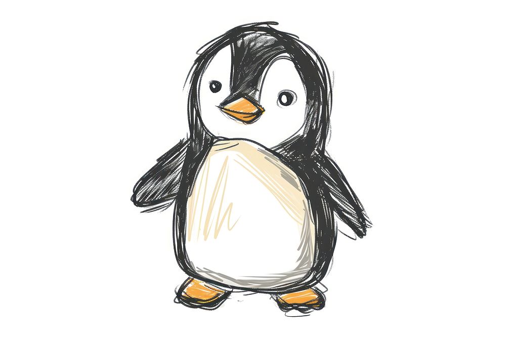 Hand-drawn sketch cute penguin animal bird creativity.