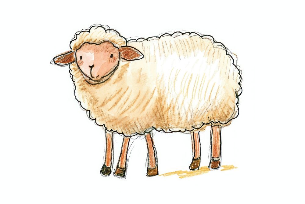 Hand-drawn sketch cute sheep livestock animal mammal.