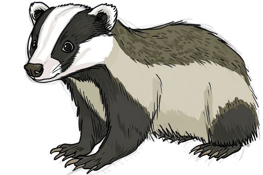 Hand-drawn sketch badger wildlife animal mammal.