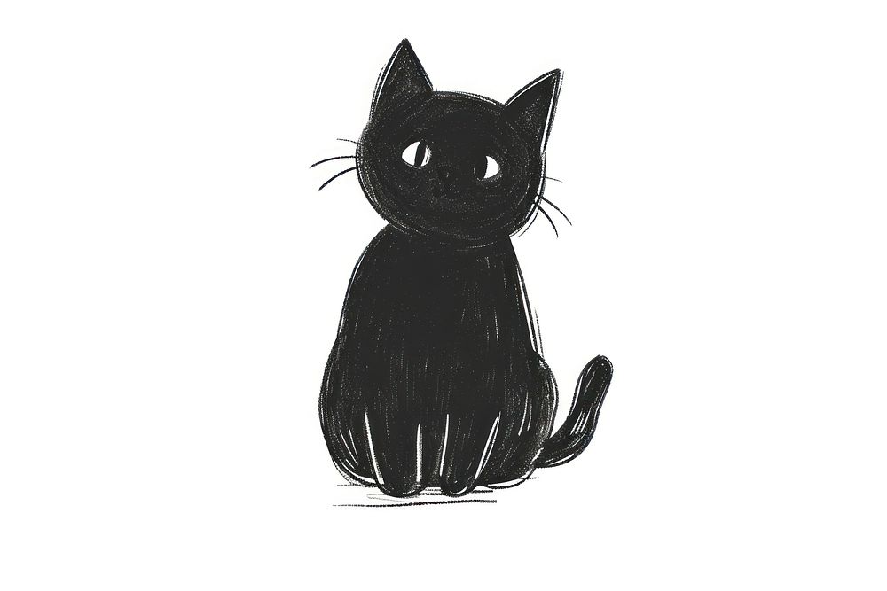 Hand-drawn sketch black cat animal mammal pet.