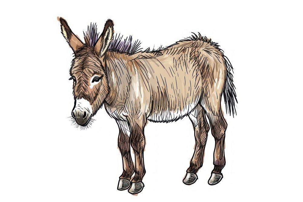 Hand-drawn sketch donkey mammal animal herbivorous.