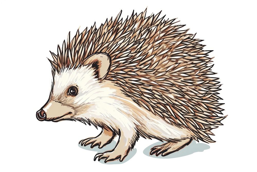 Hand-drawn sketch hedgehog porcupine animal mammal.