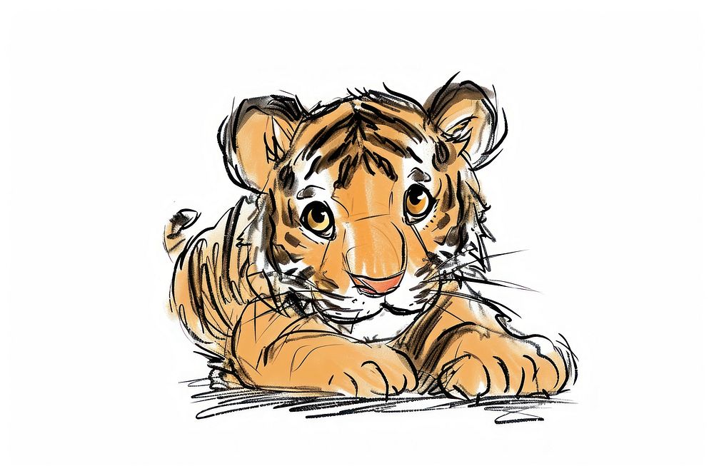 Hand-drawn sketch of cute eye tiger wildlife drawing animal.
