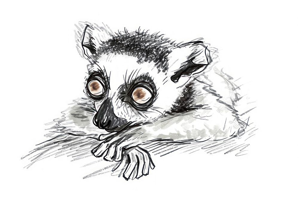 Hand-drawn sketch lemur drawing animal mammal.