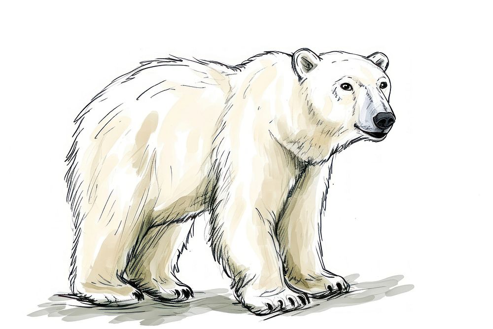 Hand-drawn sketch polar bear wildlife mammal animal.