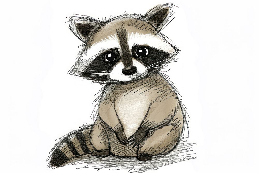 Hand-drawn sketch raccoon drawing animal mammal.