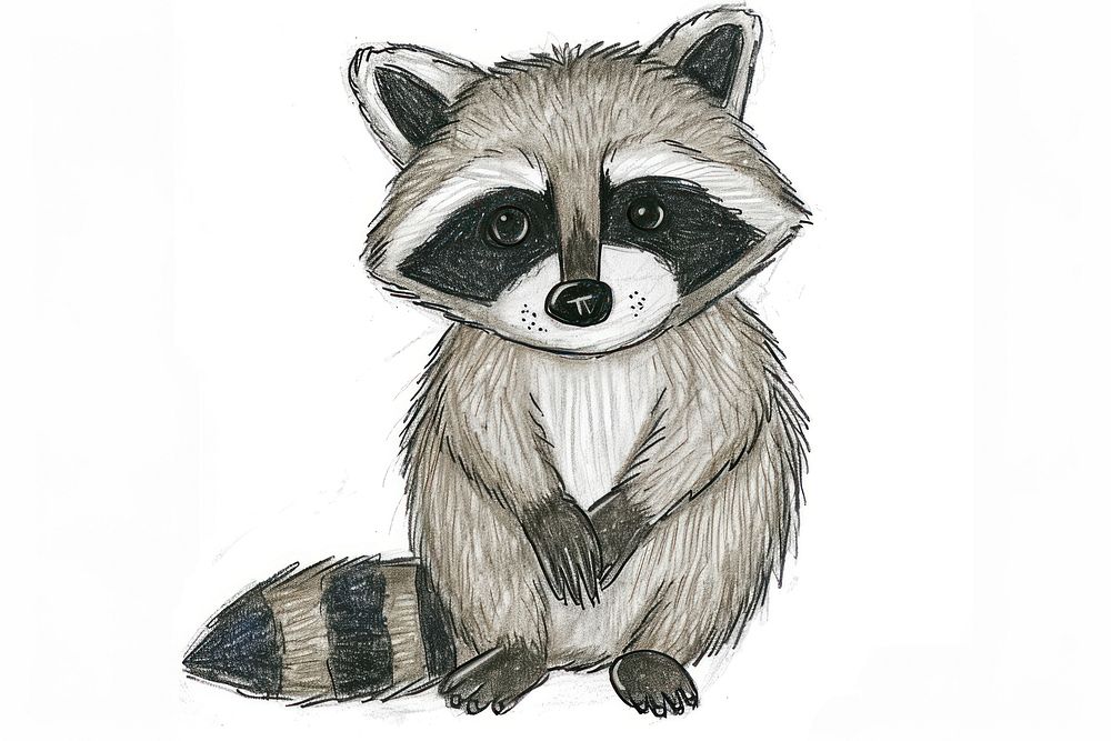 Hand-drawn sketch raccoon drawing animal mammal.