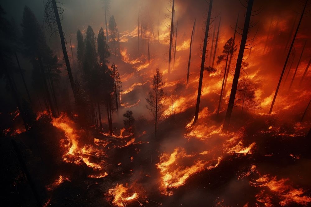 Fire forest bonfire destruction landscape. AI generated Image by rawpixel.
