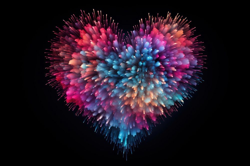 Colorful firework in heart shaped fireworks black background illuminated. AI generated Image by rawpixel.