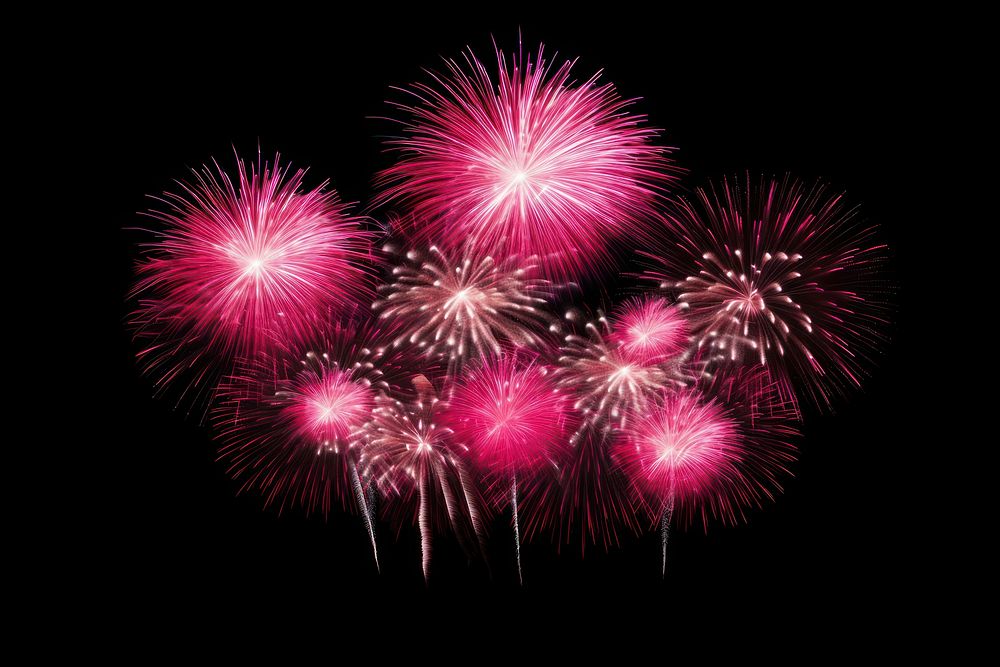 Pink fireworks exploding in the sky smoke black background illuminated. AI generated Image by rawpixel.
