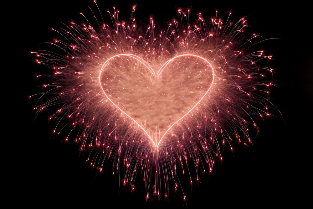 Firework launching in heart shaped fireworks backgrounds night. AI generated Image by rawpixel.