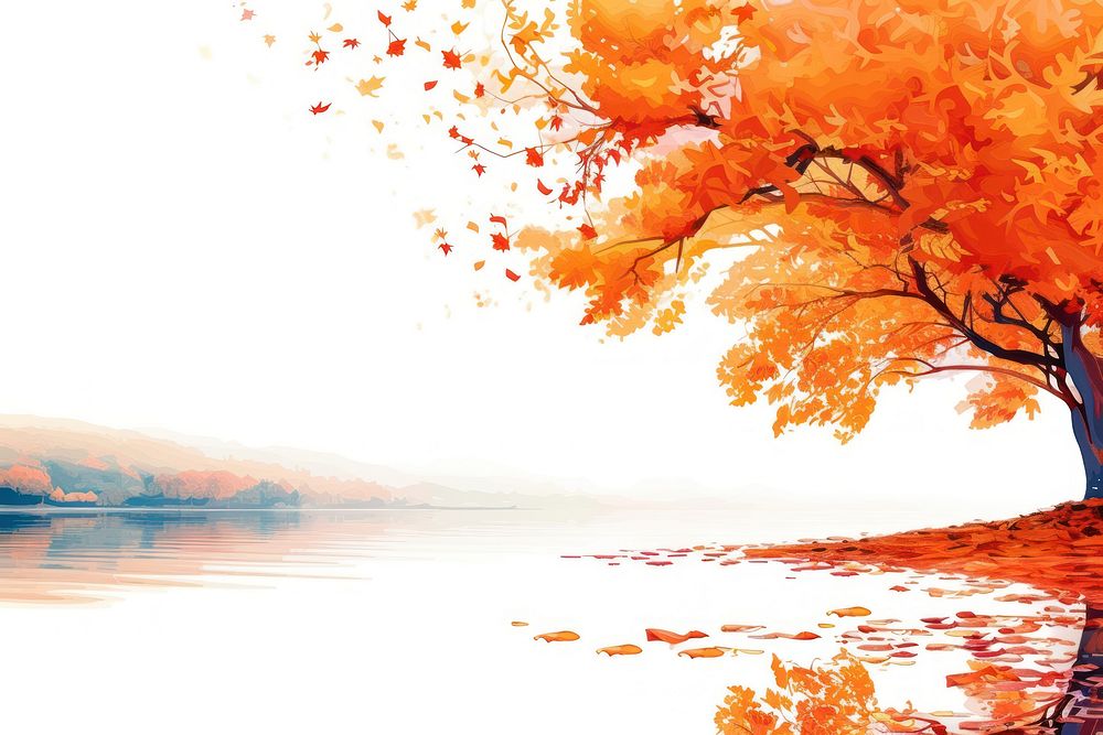 Orange autumn on river landscape outdoors nature.