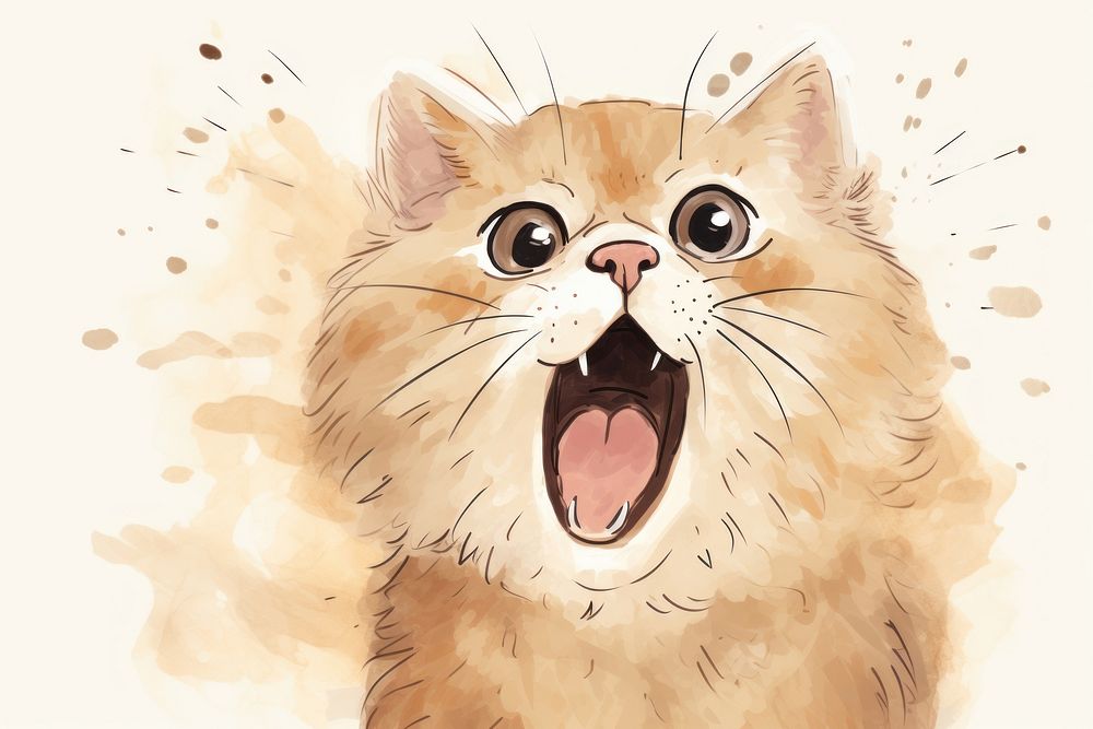 Cat screaming cartoon mammal animal. AI generated Image by rawpixel.
