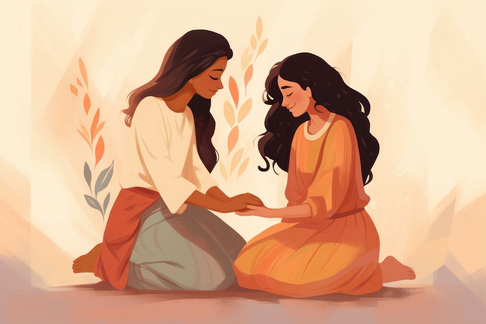 A girls healing her friend drawing cartoon adult. AI generated Image by rawpixel.