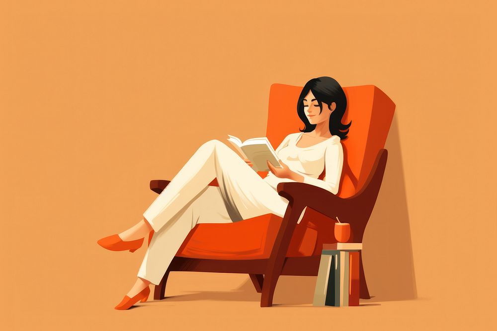 A relaxed woman reading a book on armchair publication furniture sitting. AI generated Image by rawpixel.